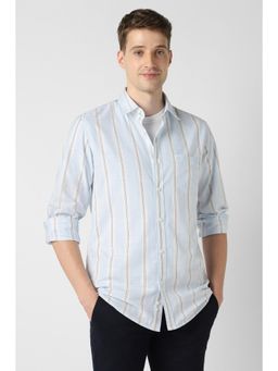 Peter England - Men Light Blue Slim Fit Stripe Full Sleeves Casual Shirt