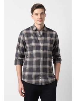 Peter England - Men Grey Slim Fit Check Full Sleeves Casual Shirt