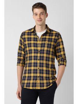 Peter England - Men Yellow Slim Fit Check Full Sleeves Casual Shirt