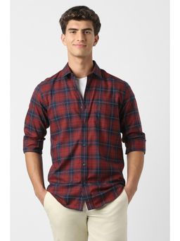 Peter England - Men Maroon Slim Fit Check Full Sleeves Casual Shirt