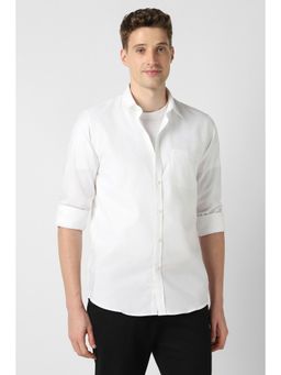 Peter England - Men White Slim Fit Solid Full Sleeves Casual Shirt