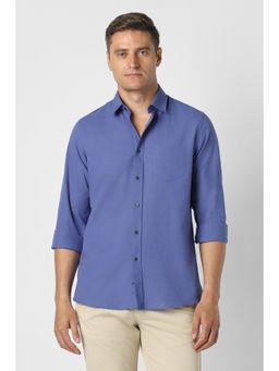Peter England - Men Blue Slim Fit Textured Full Sleeves Casual Shirt