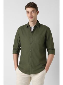 Peter England - Men Olive Slim Fit Solid Full Sleeves Casual Shirt