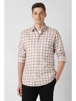 Peter England - Men Beige Slim Fit Check Full Sleeves Casual Shirt