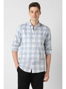 Peter England - Men Light Blue Slim Fit Check Full Sleeves Casual Shirt