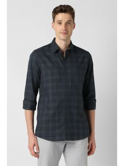 Peter England - Men Navy Slim Fit Check Full Sleeves Casual Shirt