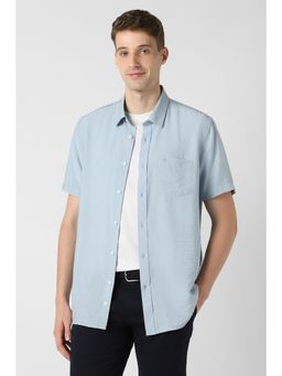 Peter England - Men Light Blue Slim Fit Solid Half Sleeves Casual Shirt