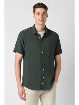 Peter England - Men Green Slim Fit Solid Half Sleeves Casual Shirt
