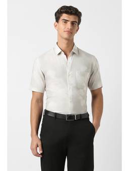 Peter England - Men Beige Slim Fit Half Sleeves Formal Shirt