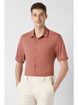 Peter England - Men Peach Relaxed Fit Half Sleeves Formal Shirt