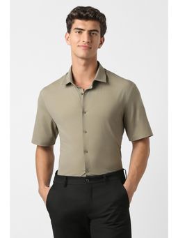 Peter England - Men Beige Relaxed Fit Half Sleeves Formal Shirt