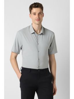 Peter England - Men Grey Relaxed Fit Half Sleeves Formal Shirt