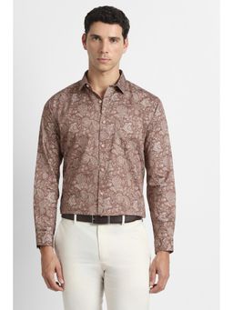 Van Heusen - Men Brown Printed Full Sleeves Party Shirt