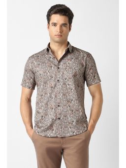 Van Heusen - Men Brown Printed Half Sleeves Party Shirt