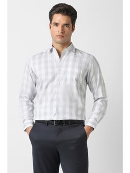 Van Heusen - Men Grey Check Full Sleeves Formal Shirt