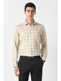 Van Heusen - Men Beige Check Full Sleeves Formal Shirt