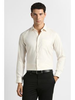 Van Heusen - Men Beige Textured Full Sleeves Formal Shirt