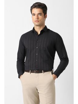 Van Heusen - Men Black Stripe Full Sleeves Formal Shirt