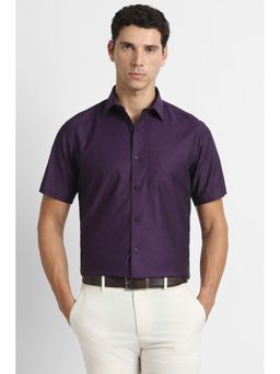 Van Heusen - Men Purple Textured Half Sleeves Formal Shirt