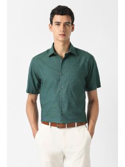 Van Heusen - Men Green Textured Half Sleeves Wedding Shirt