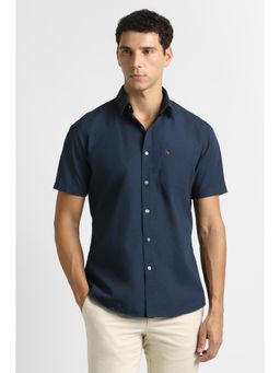 Van Heusen - Men Navy Solid Half Sleeves Casual Shirt