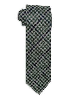 The Tie Hub - Green Checkered Unlined Hand Rolled Pure Italian Silk Neck Tie