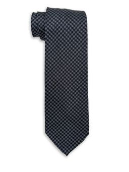 The Tie Hub - Houndstooth Black Pure Como Silk Neck Tie