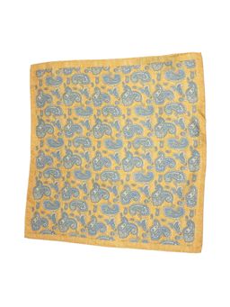 The Tie Hub - Yellow with Blue Paisley 100 % Silk Pocket Square