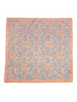 The Tie Hub - Orange with Blue Paisley Pure Silk Pocket Square