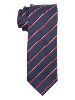 The Tie Hub - Stripe Navy Blue with Red Microfiber Neck Tie