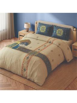 SPACES - Meenakari Light Taupe Ornate 100% Cotton 300 Tc Large Bedsheet with Pillow Covers