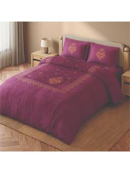SPACES - Paper Mache Maroon Floral 100% Cotton 300 Tc Large Bedsheet with Pillow Covers