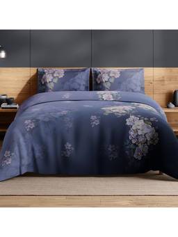 SPACES - Avaris 100% Cotton 0 Tc Floral Dark Violet Large Bedsheet with Pillow Covers