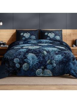 SPACES - Avaris 100% Cotton 0 Tc Floral Teal Large Bedsheet with Pillow Covers