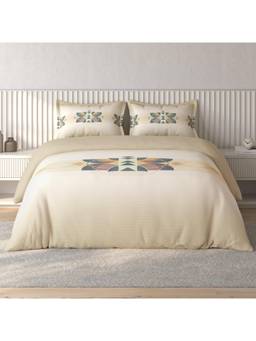SPACES - Vortex Beige Geometric 100% Cotton Large Bedsheet With Pillow Covers