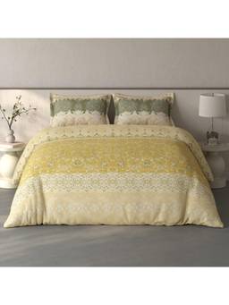 SPACES - Fiora Light Yellow Ornate 100% Cotton Large Bedsheet With Pillow Covers