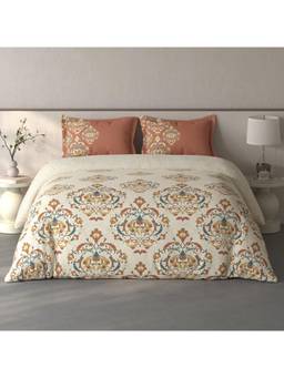 SPACES - Fiora Cream Ornate 100% Cotton Large Bedsheet With Pillow Covers