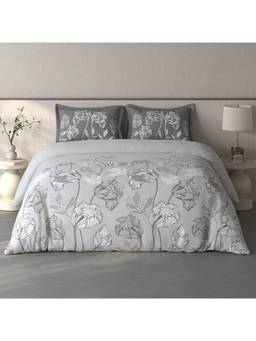 SPACES - Fiora Light Grey Floral 100% Cotton Large Bedsheet With Pillow Covers