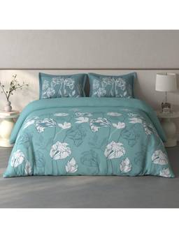SPACES - Fiora Light Teal Floral 100% Cotton Large Bedsheet With Pillow Covers