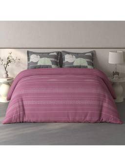 SPACES - Fiora Dark Blush Geometric 100% Cotton Large Bedsheet with Pillow Covers