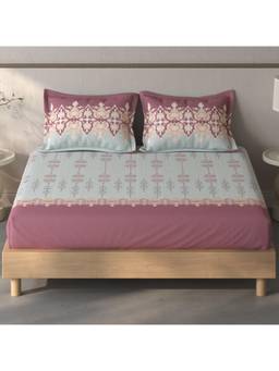 SPACES - Fiora Light Grey Ornate 100% Cotton King Fitted Sheet With Pillow Covers