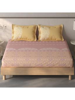 SPACES - Fiora Blush Ornate 100% Cotton Queen Fitted Sheet With Pillow Covers