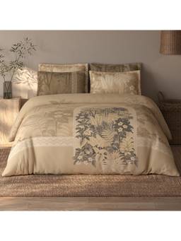 SPACES - Riviera Beige Floral 100% Cotton Large Bedsheet with Pillow Covers