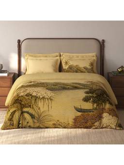 SPACES - Riviera Yellow Floral 100% Cotton Large Bedsheet With 4 Pillow Covers