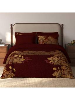 SPACES - Riviera Red Floral 100% Cotton Large Bedsheet With 4 Pillow Covers
