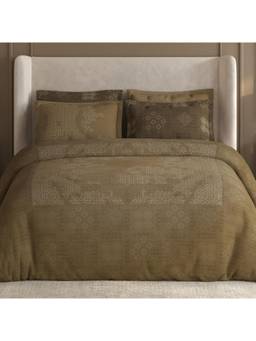 SPACES - Nora Light Brown Cotton Ornate Premium Large Bedsheet with Pillow Covers