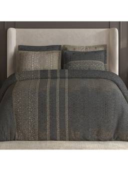 SPACES - Nora Dark Grey Cotton Ornate Premium Large Bedsheet with Pillow Covers