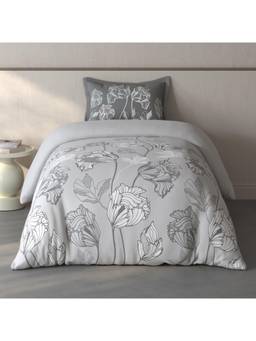 SPACES - Fiora Light Grey Floral 100% Cotton Single Bedsheet With Pillow Covers