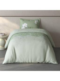 SPACES - Fiora Green Floral 100% Cotton Single Bedsheet With Pillow Covers