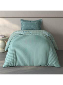 SPACES - Fiora Light Green Geometric 100% Cotton Single Bedsheet with Pillow Covers